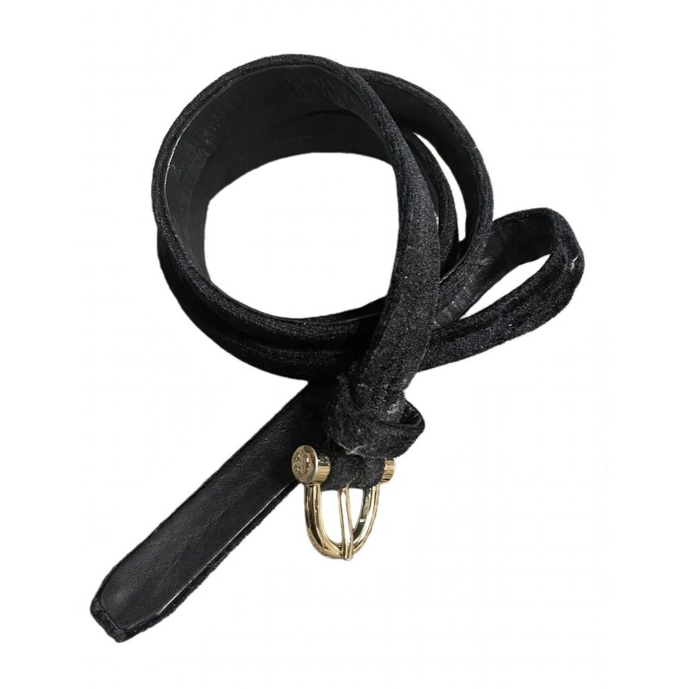 G Wonder Black Suede Skinny Belt Gold Buckle 44 Quiet Luxury Old Money